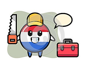 Illustration of netherlands flag badge character as a woodworker