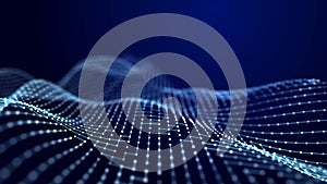 Illustration of a network of connected dots and curved lines. Complex digital network of nodes. 3D rendering