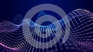 Illustration of a network of connected dots and curved lines. Complex digital network of nodes. 3D rendering