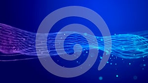 Illustration of a network of connected dots and curved lines. Complex digital network of nodes. 3D rendering