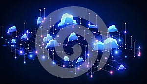 Illustration of a network of interconnected clouds representing cloud services and data centers