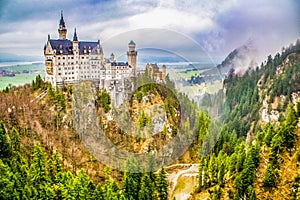 Illustration Neuschwanstein Castle. New Swanstone Castle. Fairytale palace