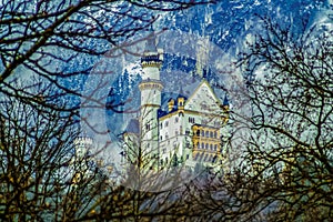 Illustration Neuschwanstein Castle. New Swanstone Castle. Fairytale palace