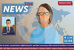 Illustration newscast with anchorman woman photo