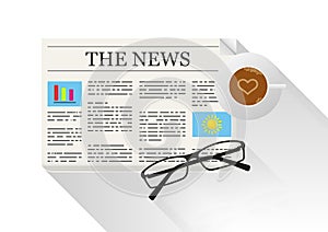 Illustration of a newspaper with reading glasses on a white background