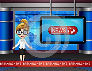 Newsreader is broadcasting on TV