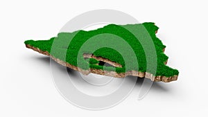 Illustration of a Nicaraguan map,a geology cross section with green grass and a rocky ground texture