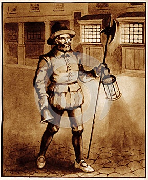 Illustration of a night watchman
