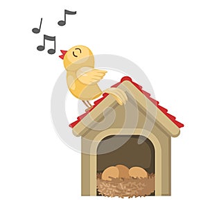 illustration of nightingale bird on bird house