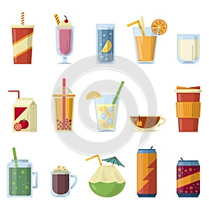 Illustration with non alcoholic drinks. Vector pictures in cartoon style