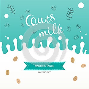Illustration of oatmeal, wheat ears and splash of milk with place for text.