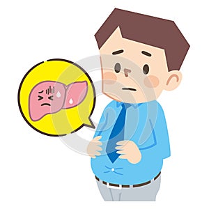 Illustration of an obese man and a weakened liver