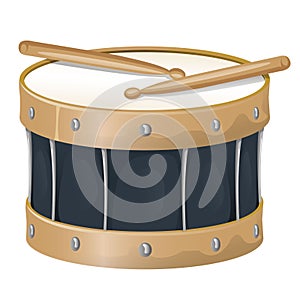 Illustration is an object musical instrument, drum and drumsticks, ideal for educational support materials