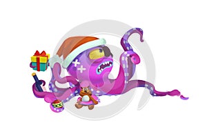 Illustration: The Octopus Monster Comes to wish You Merry Christmas!