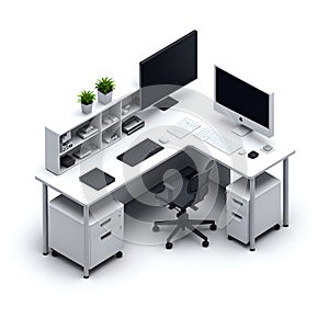 Illustration of office cubicle and workstation isolated on white background.