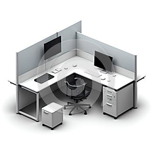 Illustration of office cubicle and workstation isolated on white background.