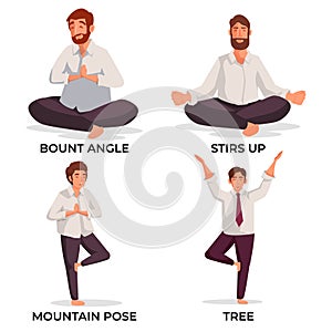 Illustration of office worker man doing yoga