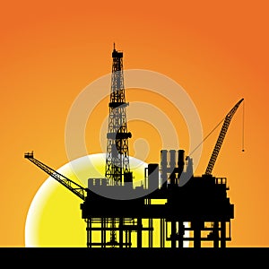 Illustration of oil platform on sea