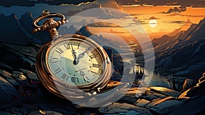 illustration, old hand pocket watch, time running out, Lost time, --ar 16:9 --stylize 750 --v 5.2, AI generate