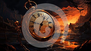 illustration, old hand pocket watch, time running out, Lost time, --ar 16:9 --stylize 750 --v 5.2, AI generate