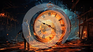 illustration, old hand pocket watch, time running out, Lost time, --ar 16:9 --stylize 750 --v 5.2, AI generate