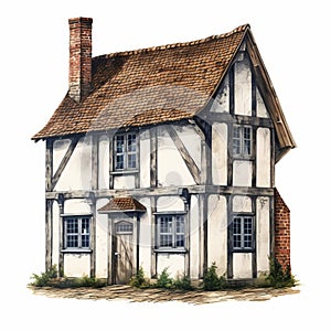 Watercolor Illustration Of An Old House In Golden Age Style photo