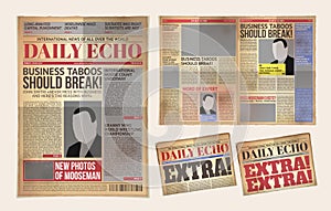 old daily newspaper template, tabloid, layout posting reportage photo