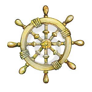 Illustration of old sailboat steering wheel.