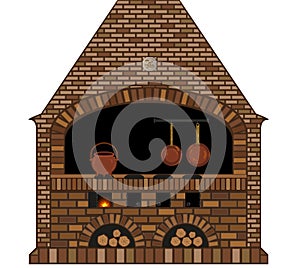 Illustration of an old traditional kitchen fireplace-stove