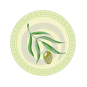 Illustration of olive branch in greek frame