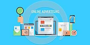 Advertising online - website marketing - commercial selling. Flat design advertising banner. photo