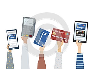 Illustration of online payment with credit cards