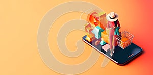 Illustration of online shopping, smartphone app, banner, Generative AI 2