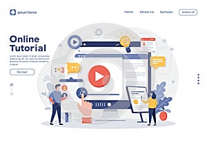 Illustration of an online tutorial interface featuring a computer screen displaying