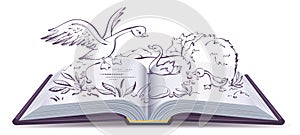 Illustration open book fairy tale of ugly duckling