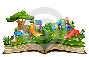 Open book with playground on a white background