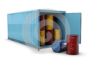 Illustration of open container with Oil Barrels
