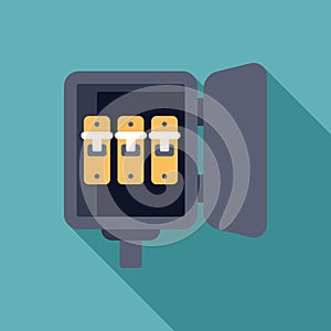 Electrical panel showing circuit breakers with open cover