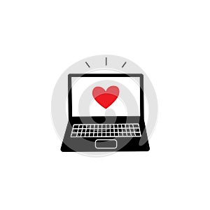 Illustration of open laptop with red heart inside the screen