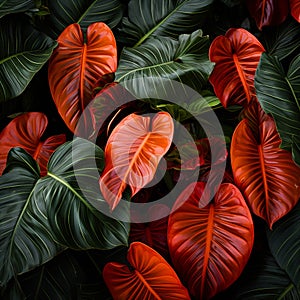 illustration of orange monstera leaves