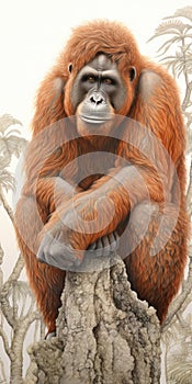 Illustration of an Orangutan. Anthropoid. Generative AI