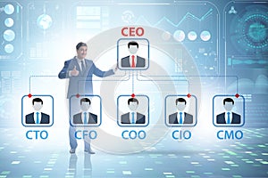 Illustration of organisation chart with various executives