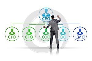 Illustration of organisation chart with various executives