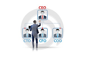 Illustration of organisation chart with various executives