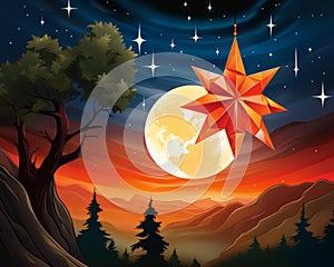 an illustration of an origami star in the night sky