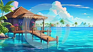 illustration of an overwater bungalow in the Maldives