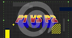 Illustration of p1 vs p2 text in view finder with geometric shape against gray background photo