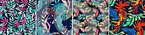 Illustration pack of the colorful exotic floral jungle pattern backgrounds and overlays