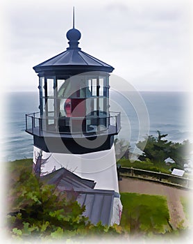 Illustration Painting of Cape Meares Lighthouse