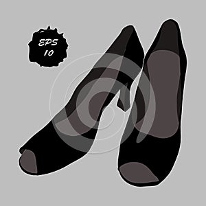 Illustration of pair classical black shoes with heel. Isolated fashionable shoe 3d.